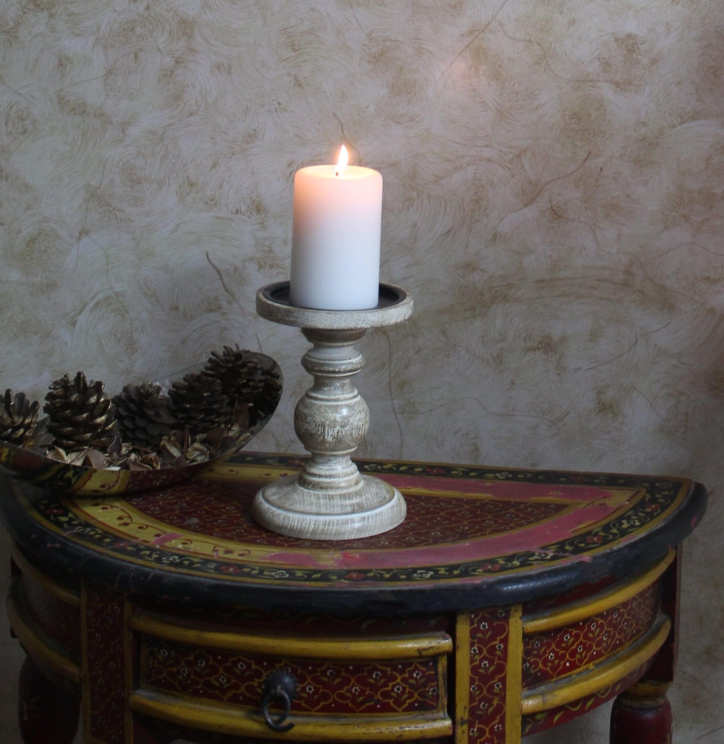 Hosley Antique White Wooden Pillar Candle Holder Country Style 7 Inch High Ideal Gift for Wedding Party Special Occasion or as a Candle Holder W1