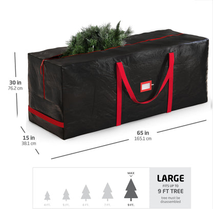 Zober Large Christmas Tree Storage Bag - Fits 9 Ft Artificial Trees - Plastic, Waterproof Christmas Tree Bag For Storage Box For Xmas - Strong, Durable Handles - Label Card Slot - Black