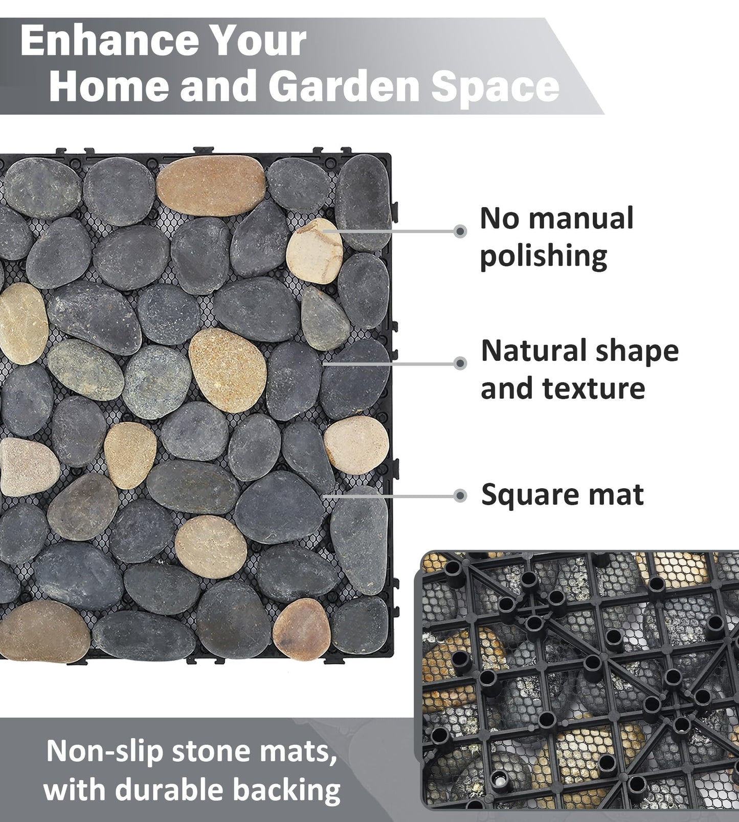 jxgzyy 4 Pcs Interlocking Stepping Stones Outdoor for Garden, 11.8" Square Pavers for Landscaping, Outside Pebble River Stone Mat for Yard Lawn Patio Pathway Walkway