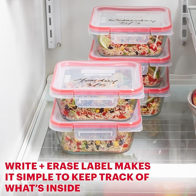 Pyrex Freshlock Glass Food Storage Containers Set, Airtight & Leakproof Plastic