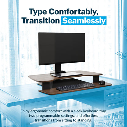 Vari VariDesk Premier Electric Converter - Standing Desk Height Adjustable Riser - Stand Up Converter for Home Office Workspace - Single Monitor Mount Computer Workstation (Walnut)