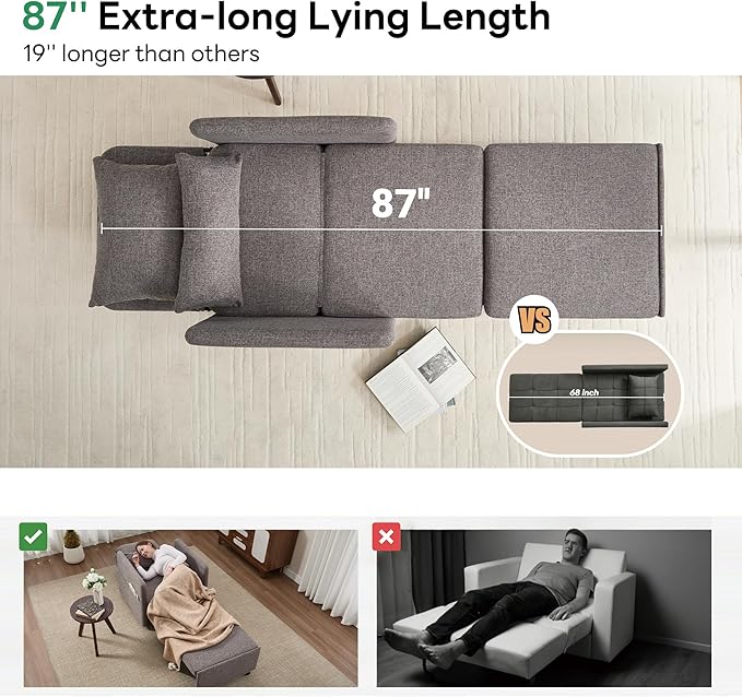 Iroomy 5-Level Adjustable Convertible Sleeper Chair, 3-in-1 Pull Out Sofa Bed
