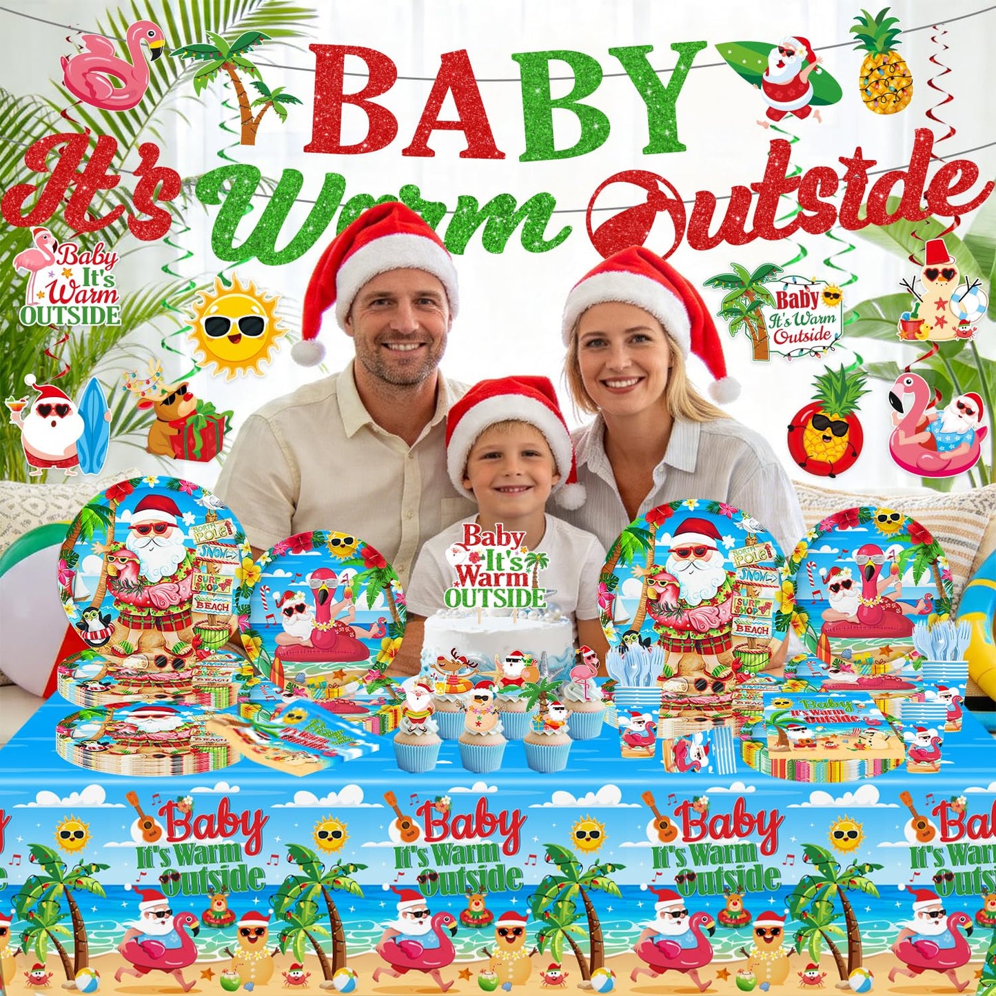 July Summer Christmas Decorations Hawaiian Christmas Party Tableware Set