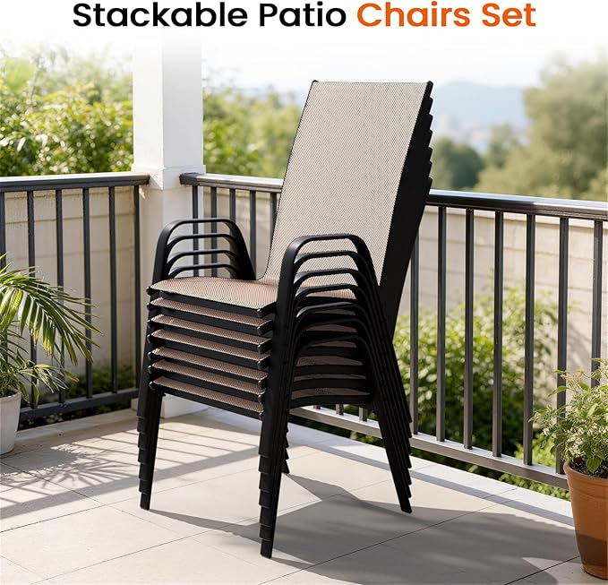 JEAREY Patio Dining Chairs Set of 4, Outdoor Stackable Dining Furniture Set, All Weather Dining Set for Lawn, Garden, Backyard, Poolside, Brown