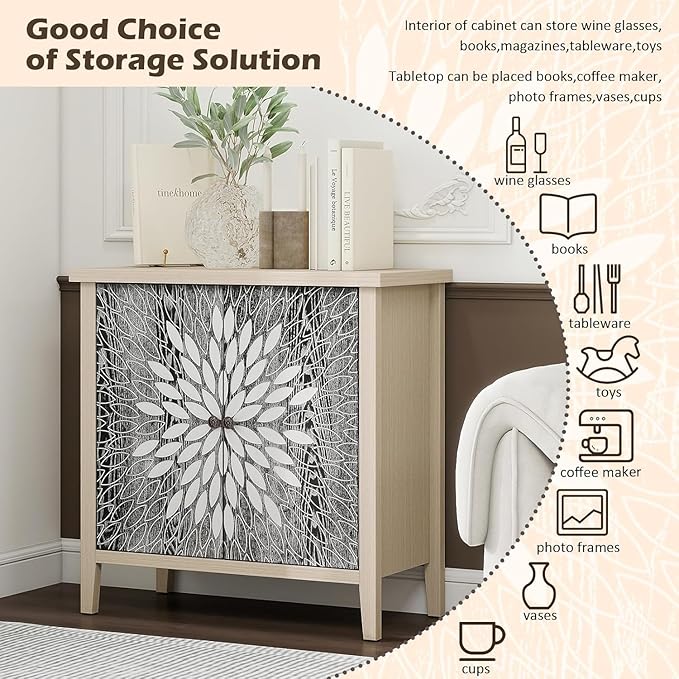 31" Modern Accent Cabinet with Storage, Storage Cabinet with 2 Carved Pattern