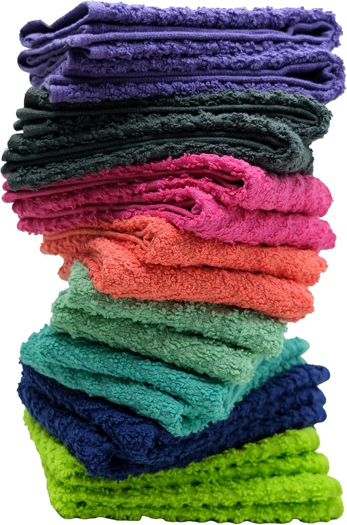 ZUPERIA Zigzag Multicolor Wash Cloths -32 Pack -12" x 12"- Highly Absorbent