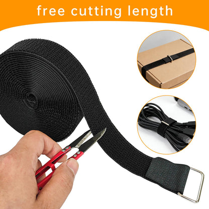 TACVEL 1.5" x16ft Hook and Loop Straps, Long Adjustable Fastening Straps with 15 Metal Buckles, Cut to Length Cinch Straps, Reusable Nylon Securing Cord Ties for Organizer or Storage
