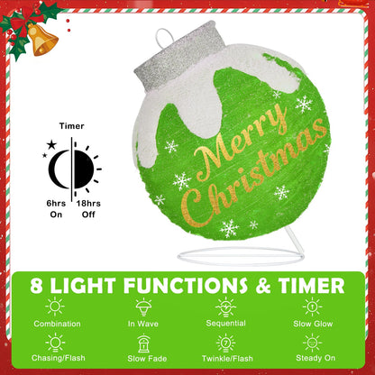 Outdoor Christmas Ball Ornaments, Collapsible Pop-Up Lighted Christmas Decorations with 80 Bright LED Lights, 8 Light Modes, Weatherproof Large Holiday Ball Decor for Yard, Lawn, Home（Red/Green/Blue）