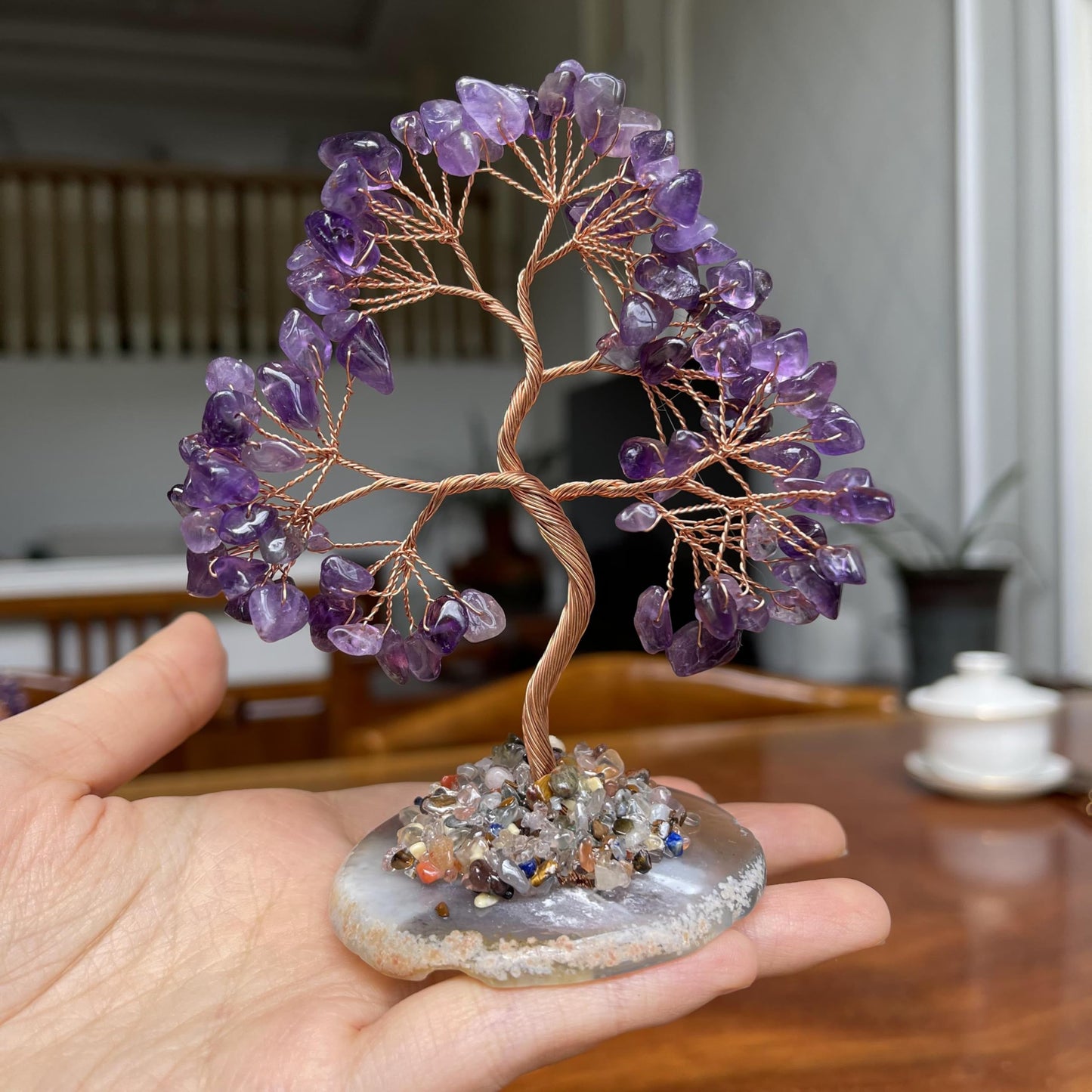 Geodora Amethyst Crystal Tree of Life, Healing Crystal Tree with Real Amethyst Stones, Chakra Tree of Life Crystal Tree for Positive Energy, Feng Shui Home Office Desk Decor, Spiritual Gifts for Women