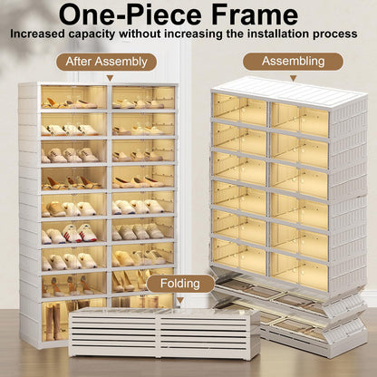 ELPHECO 9 Tier 36 Pairs Large Shoe Rack Organizer - Foldable Sneaker Cabinet Bins, Stackable Shoe Storage Shelf, Collapsible Shoe Cabinet with Double Doors for Entryway