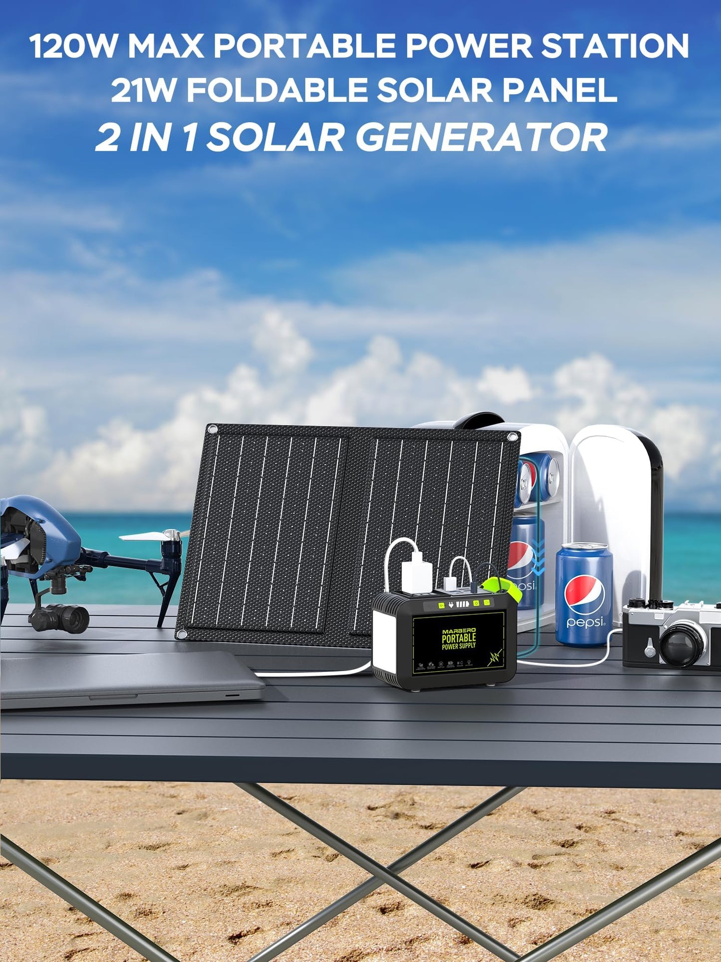 MARBERO Portable Power Station 88Wh Camping Lithium Battery Solar Generator Fast Charging with AC Outlet 120W Peak Power Bank(Solar Panel Optional) for Home Backup Outdoor Emergency RV Van Hunting
