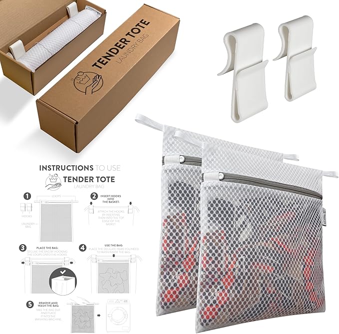 2Pcs Mesh Laundry Bags for Delicates w/Hooks, Hanging Durable Laundry Mesh Wash