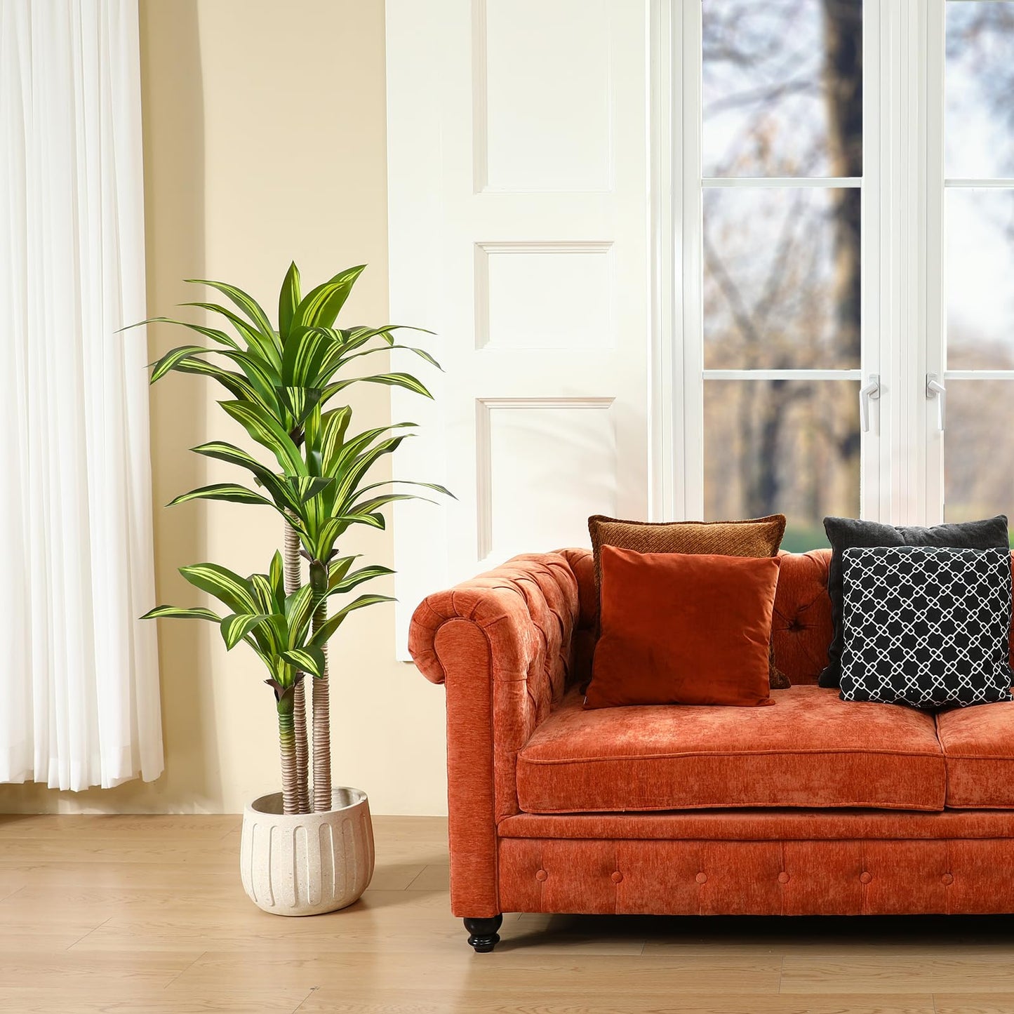 Ferrgoal Artificial Plants, 5 Ft Dracaena Tree Faux Plants Indoor Outdoor Decor Fake Tree with Woven Seagrass Basket Plants for Home Decor Office Living Room Porch Patio Housewarming