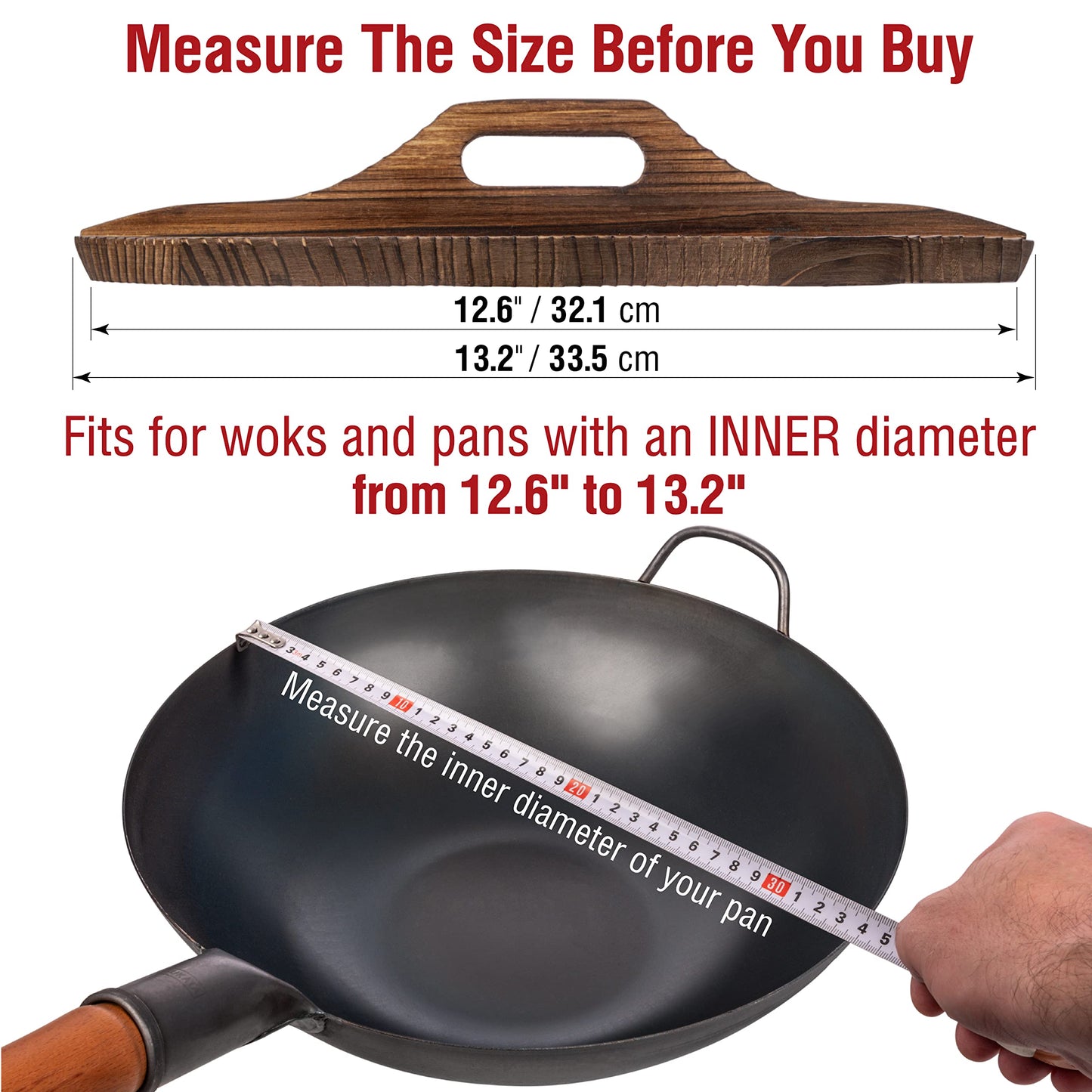 YOSUKATA 13.5" Carbon Steel Wok Pan + Premium Wok Cover 13.2" for Wok 13.5" + Stainless Steel Cutting Board 14.6x10 Inch
