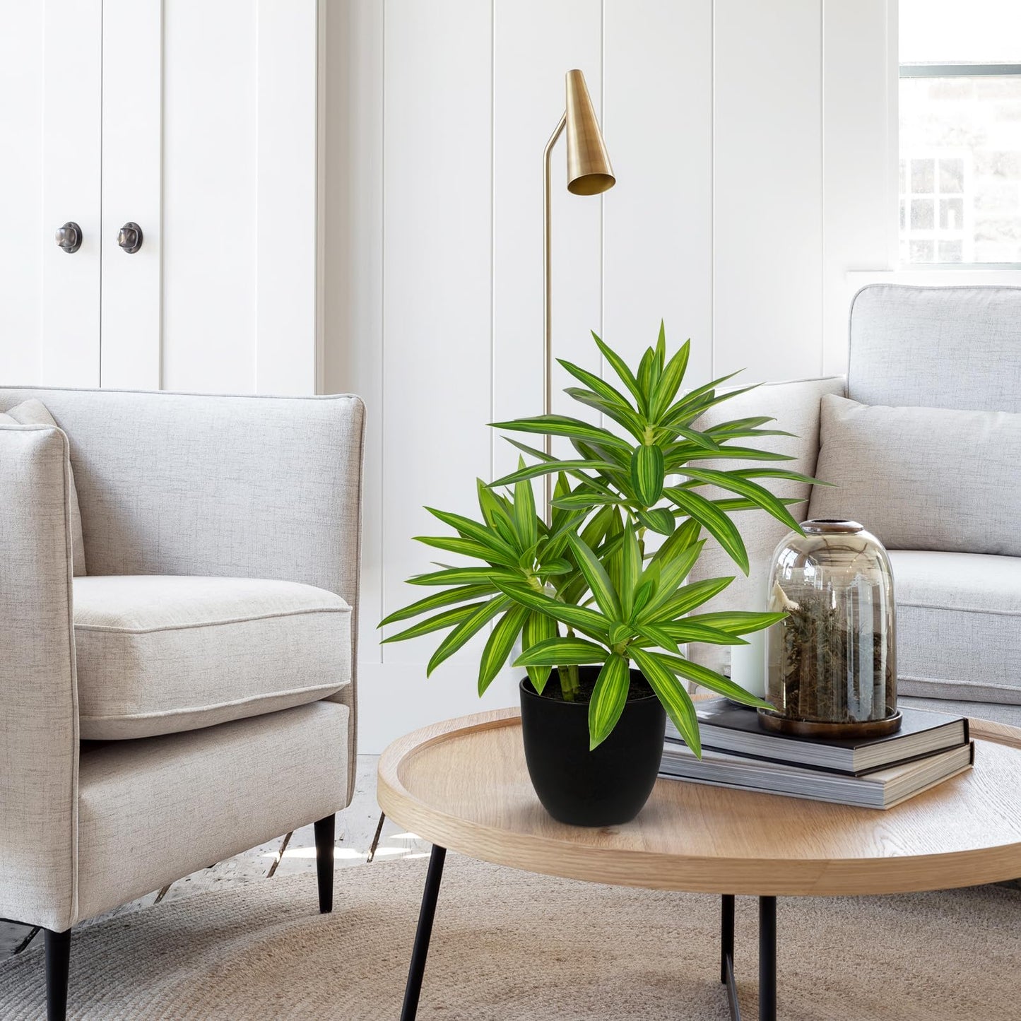 Faux Plants Dracaena Artificial Plant Realistic Green 16.1" Fake Plants in Pot Small Indoor Plants Fake Potted Plants Artificial Decor for Home Living Room Bathroom Office House Table Desk Shelf