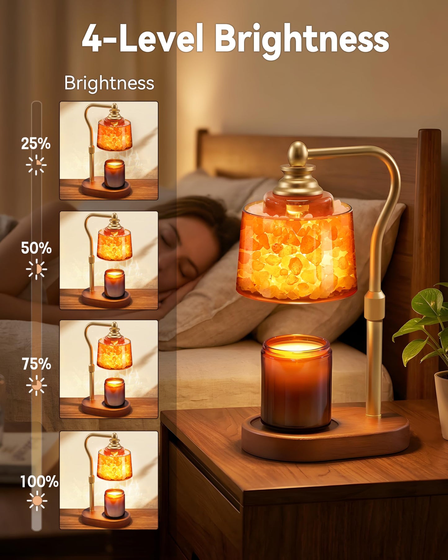ZAXLZMHSD 3-in-1 Candle Warmer Lamp with Timer Dimmable, Himalayan Salt Lamp & Passive Diffuser, Gifts for Women, House Warming Gifts, Wax Melt Warmer for Jar Candles