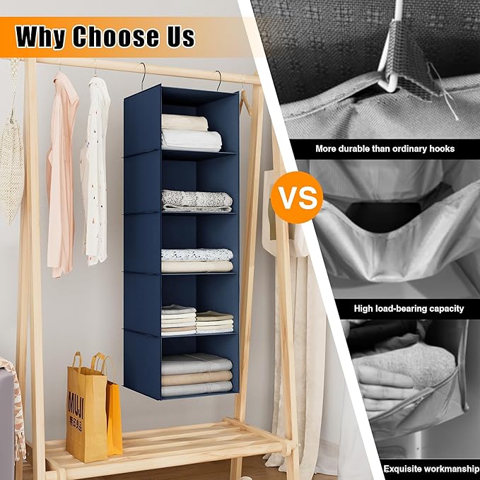Hanging Closet Organizer and Storage 5-Shelf, Easy Mount Foldable Hanging