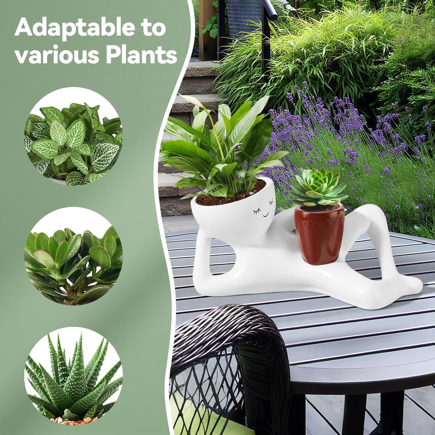 Sederikun Face Planters Head, Funny Succulent Garden Pots,Cute Planters for Indoor Plants, Double Flower Pot with Drainage for Plant Lovers Gift (red)