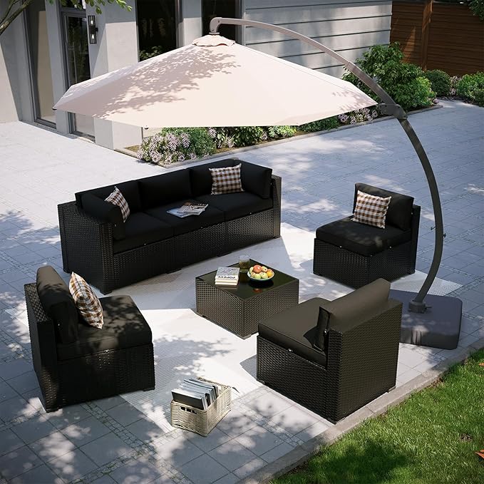 Aoxun Patio Furniture Set with Umbrella, 8 Piece Outdoor Sectional Sofas