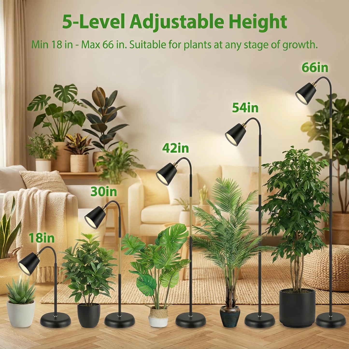 TheOneGrow Floor Lamp Grow Lights for Indoor Plants, Adjustable Height Tall Standing Plant Light with Remote & Timer, 360° Gooseneck, Full Spectrum Dimmable, Weighted Base