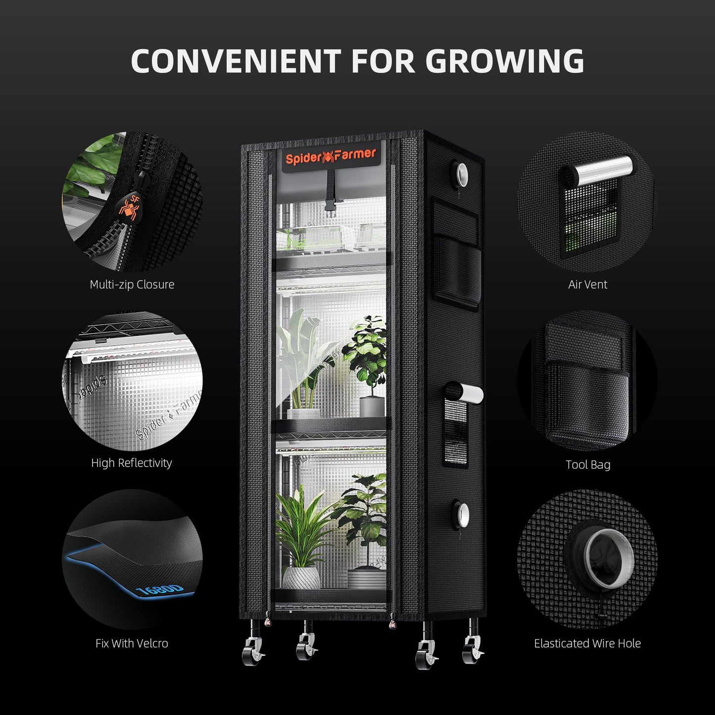 Spider Farmer 2025 Plant Stand with Grow Light, 4-Tier Rack 6Pcs 12" Full Spectrum 5000K LED Grow Lamps and Tent Cover Height Adjustable Small Greenhouse for Seedling Plant Indoor 16Lx12Dx47H (Update)