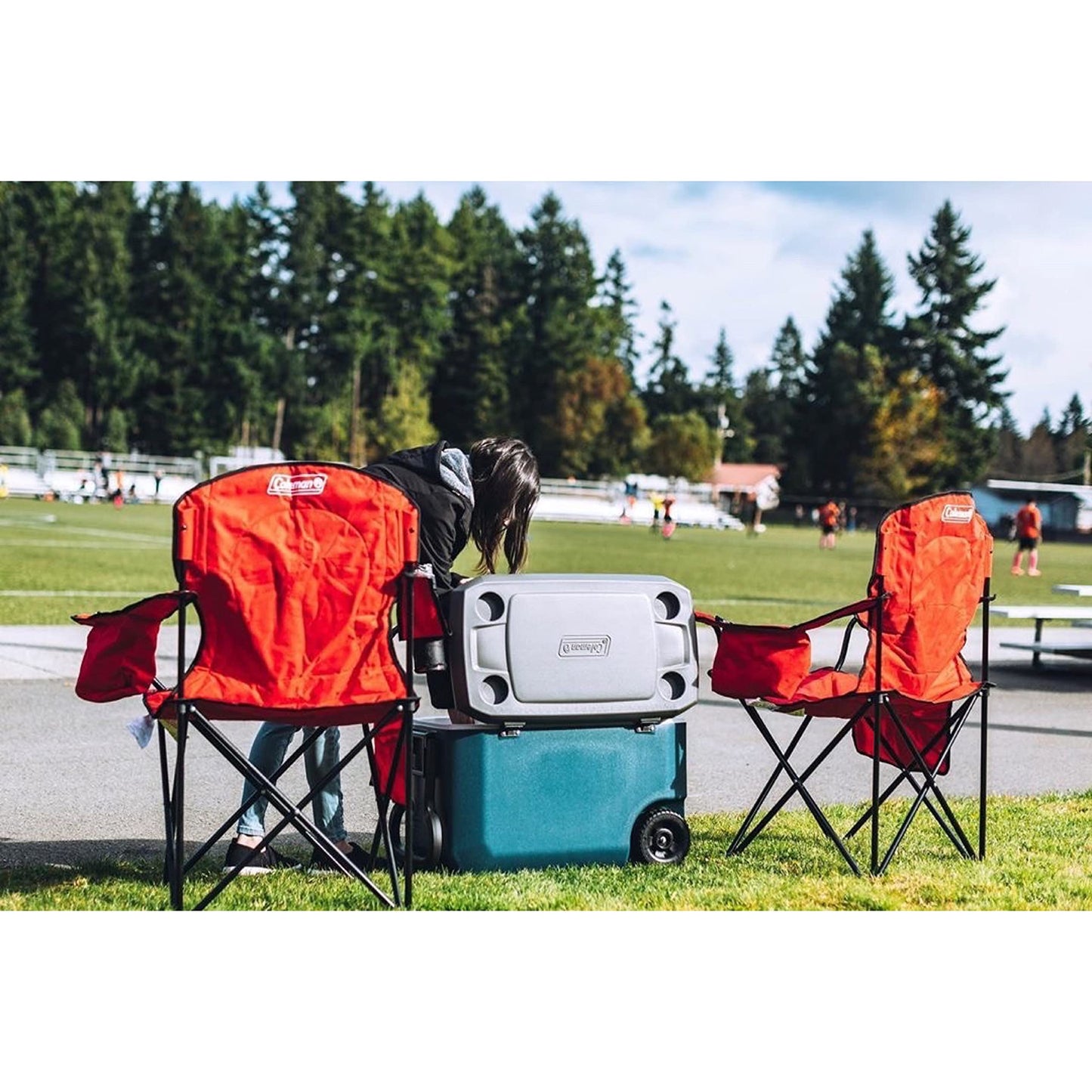 Coleman Portable Camping Chair with 4-Can Cooler, Cushioned Seat & Back with Side Pockets & Cup Holder, Carry Bag Included, Great for Camping, Tailgating, Firepits, Patio, & More