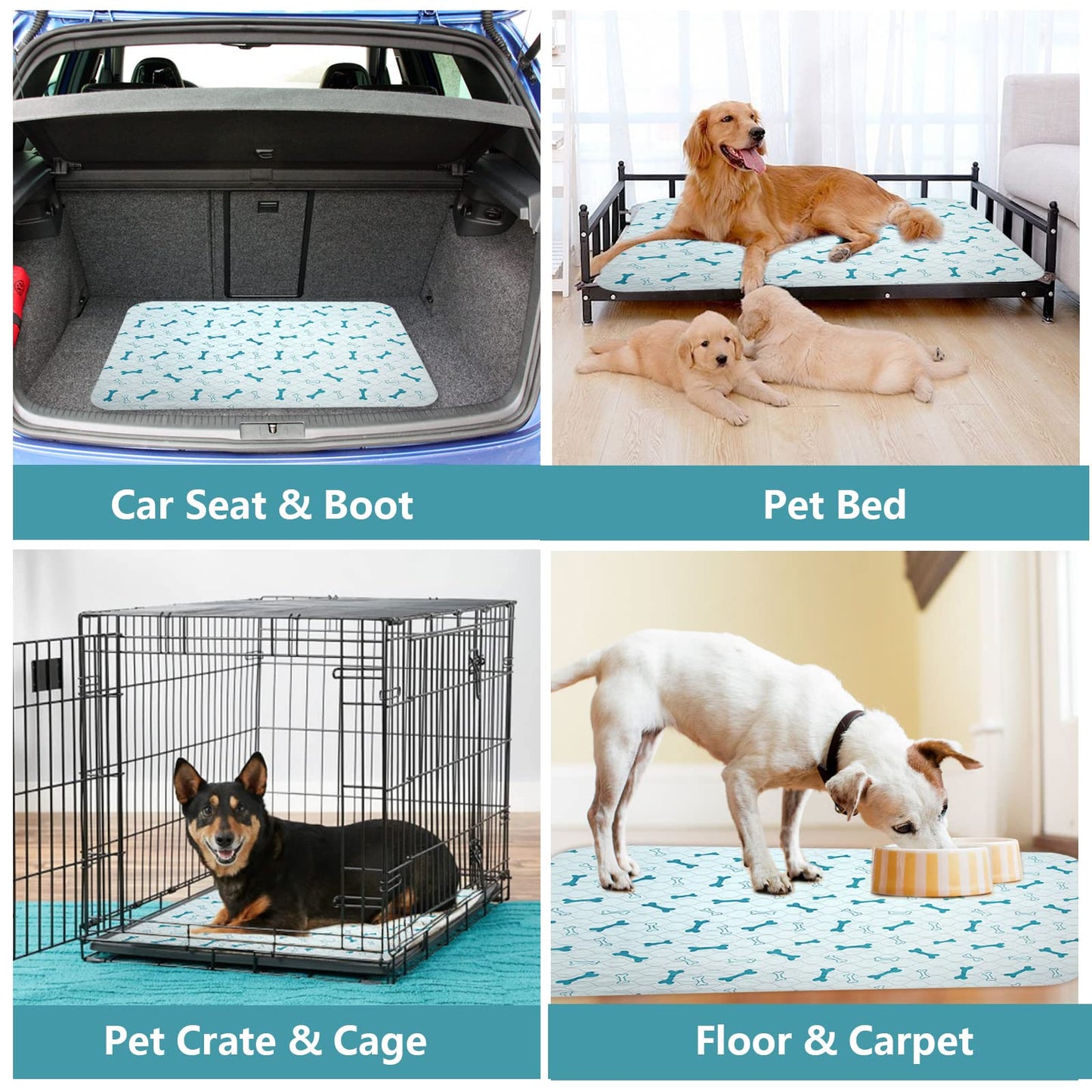 Geyecete Washable Dog Pee Pads (2pack) of Premium Pee Pads for Dogs, Waterproof Whelping Pads, Reusable Dog Training Pads, Travel Pet Pee Pads! Puppy Training pads L--Blue-Square
