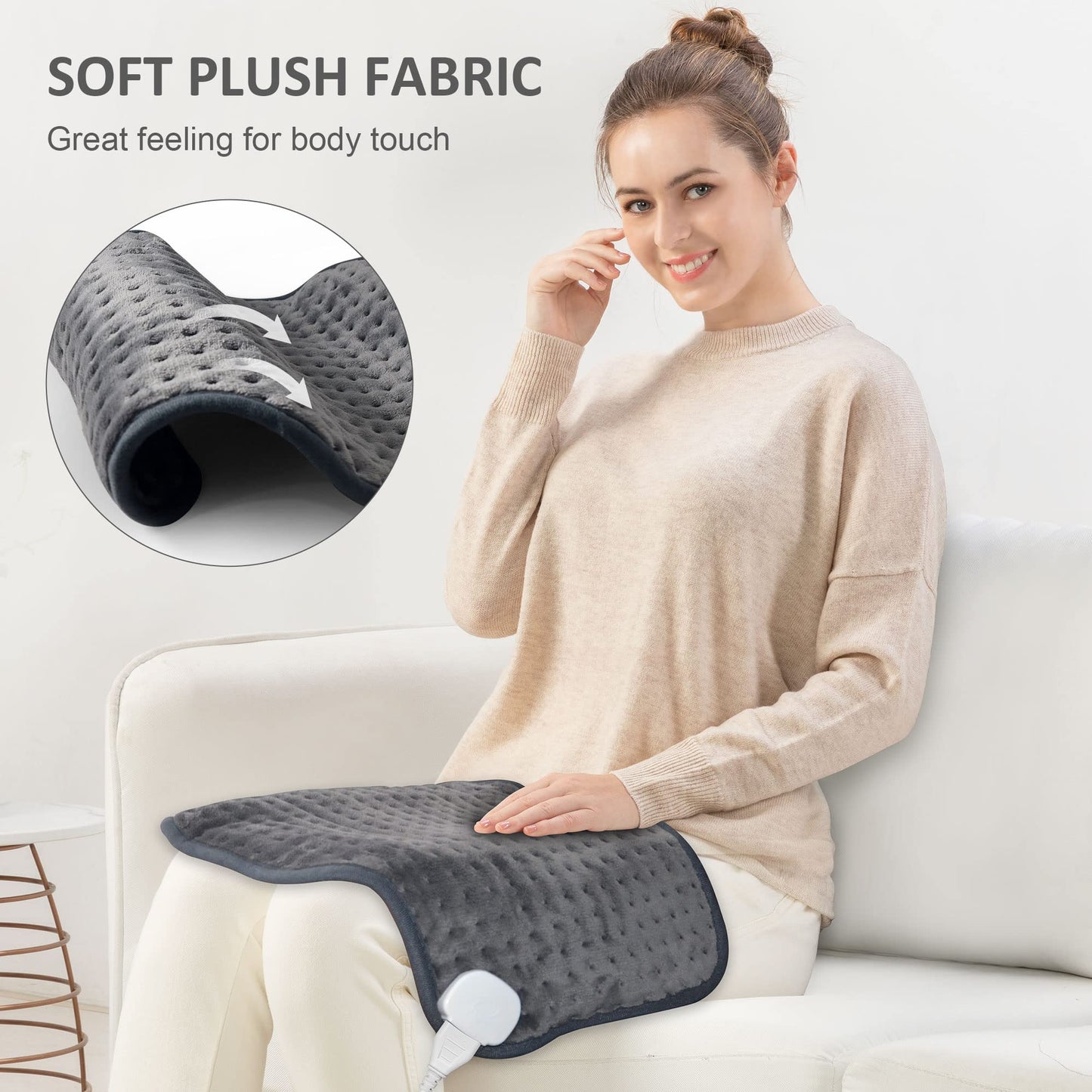Snailax Heating Pad & Foot Warmer with 6 Temperature Settings & Auto Shut Off, 17”x33”, Washable Fast Heated Pads for Back Pain Relief,Abdomen,Feet,Back,Cramp(Grey)