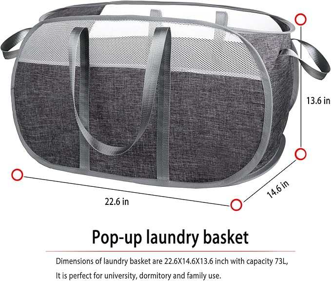 pop-up laundry basket，with Durable Handles collapsible Mesh laundry Hamper