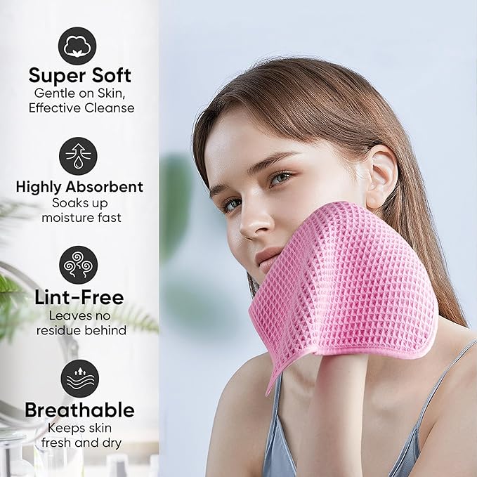 Microfiber Waffle Face Towels, 2 Pieces, Fast Drying, Lint Free 430 GSM