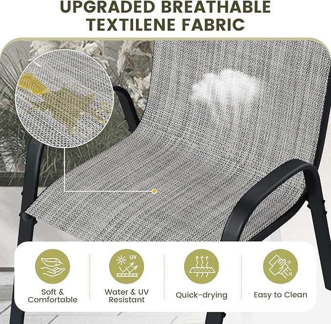 UDPATIO Patio Chairs Set of 8, Stackable Outdoor Dining Chairs with High Back, Breathable Textilene Fabric Outdoor Chair All Weather, 350LBS Capacity for Garden, Backyard (Light Grey)