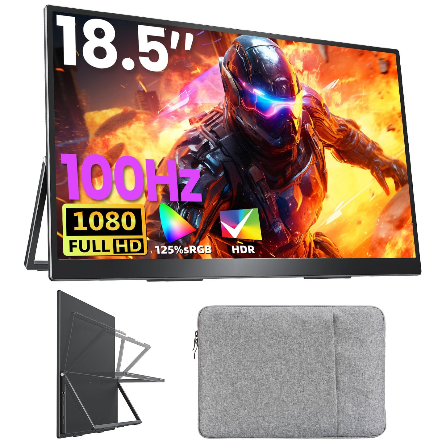 Portable Monitor 15.6" FHD 87% sRGB 60Hz IPS HDR HDMI USB-C Travel Monitor for Laptop MacBook PC Surface PS5 Xbox, External Display with Kickstand & Speakers, VESA Compatible