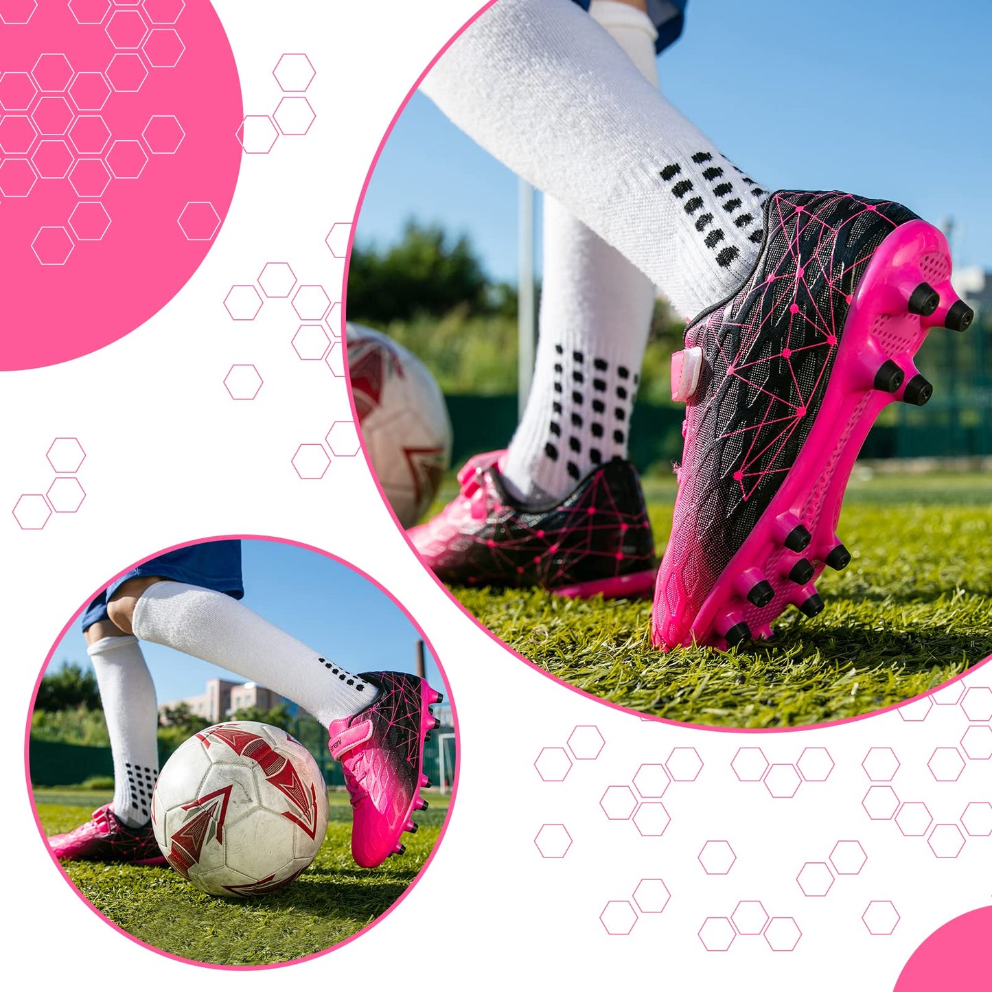 Boys Football Boots Shoes Kids Girls FG/AG Soccer Athletics Training Sport Running Shoes Profession Competition Teenager Indoor Outdoor Cleats Sneakers for Unisex Pink EU32 Convert 13UK Child