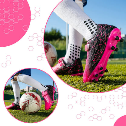 Boys Football Boots Shoes Kids Girls FG/AG Soccer Athletics Training Sport Running Shoes Profession Competition Teenager Indoor Outdoor Cleats Sneakers for Unisex Pink EU32 Convert 13UK Child