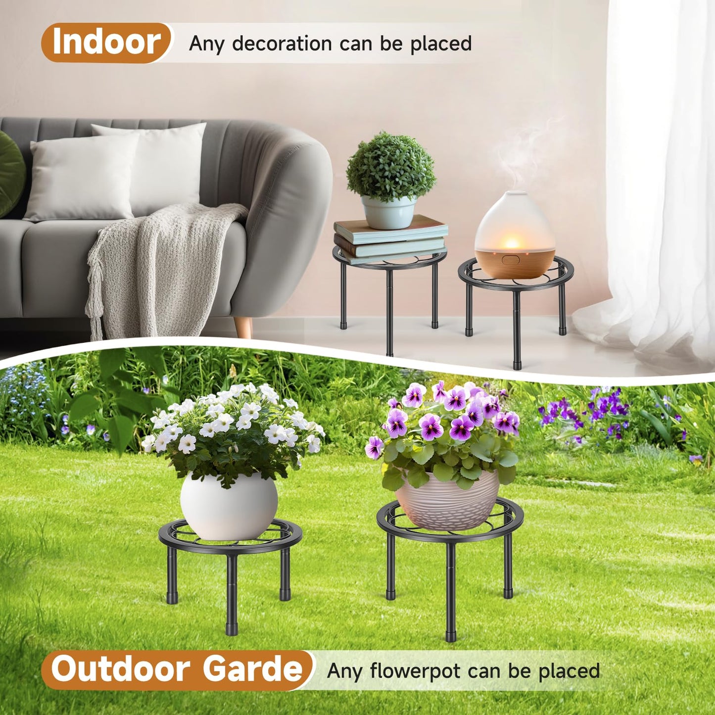 Amaoot 5 Pack Metal Plant Stand, Iron Plant Stands for Indoor and Outdoor, Flower Pot Stands for Multiple Plant, Black Potted Plant Holder for Garden Home