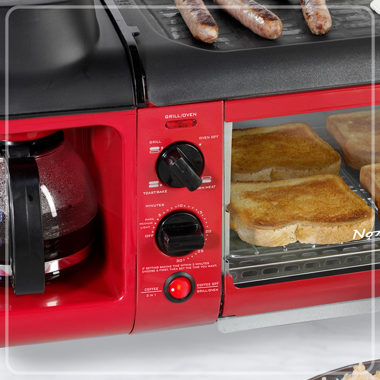 Nostalgia 3-in-1 Breakfast Station - Includes Coffee Maker, Non-Stick Griddle, and 4-Slice Toaster Oven - Versatile Breakfast Maker with Timer - Aqua