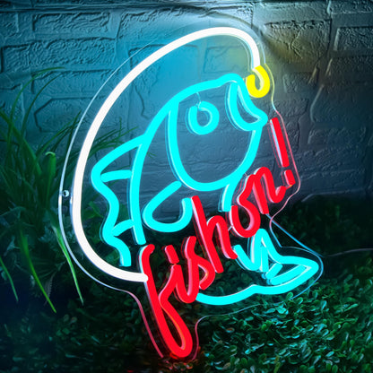 Fishing Neon Sign for Wall Decor Fishing Neon Light for Man Cave Dimmable LED Light Up Sign for Bedroom Living Room Club Party Birthday Gifts Wall Art Size 12.9 * 12.9(WZCP051)