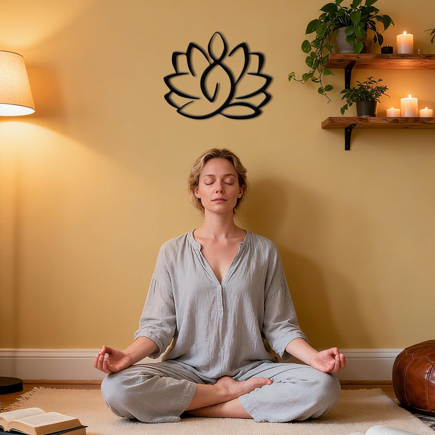 Slickss Lotus Wall Art with Buddha - Zen Wall Decor for Calming Spaces, Abstract Meditation Room & Yoga Studio Metal Art, Spiritual Mandala for Indoor Outdoor Use (13.6x11 inches)