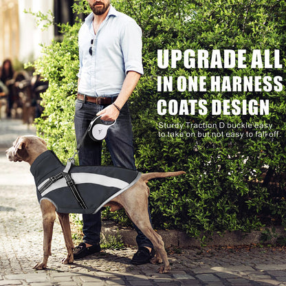 Oslueidy Waterproof Dog Coat with Harness,Winter Warm Jacket Windproof Pet Clothes Snowsuit Dog Jackets for Small Medium Large Dogs XL-6XL (Black, XL)
