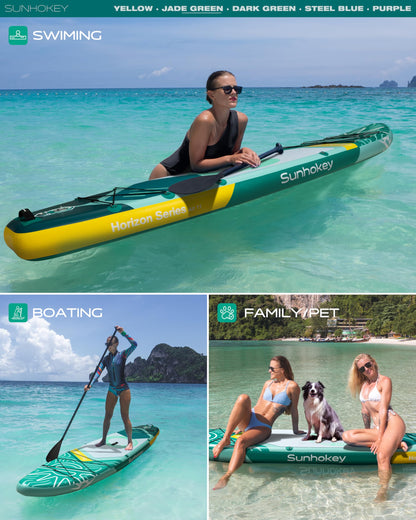 SUNHOKEY 11'×34'' Extra Wide Inflatable Paddle Board with Seam Welded Technology, Stand Up Paddle Board, 420lb Capacity for Adults, Sup Board for All-Level with 2-Blade Paddle/Dual-Action Pump/Leash