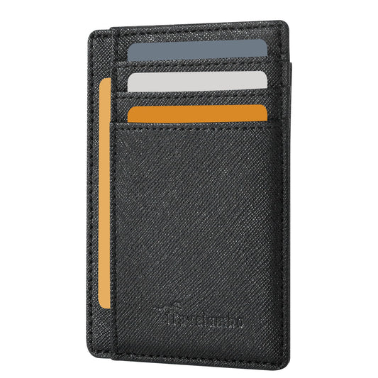Travelambo Front Pocket Minimalist Leather Slim Wallet RFID Blocking Medium Size(Cross Black)