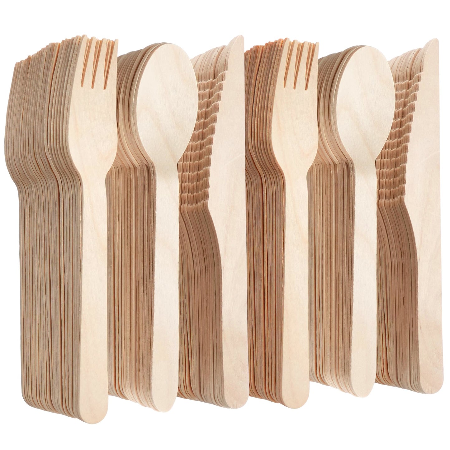 LotFancy Disposable Cutlery Set, 200Pcs Wooden Compostable Utensils (100 Forks, 50 Spoons, 50 Knives) Eco-Friendly Forks And Spoons Silverware