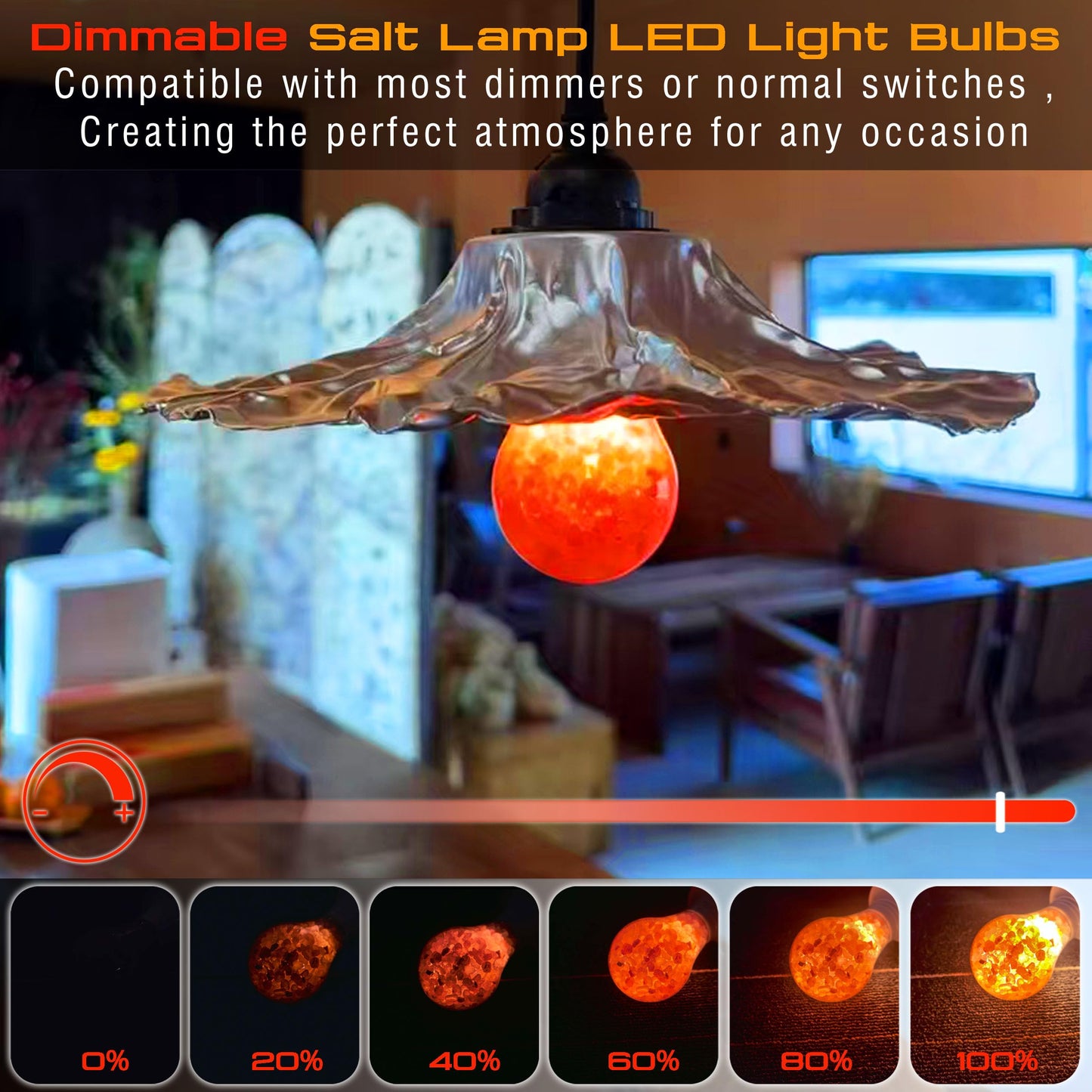Elmoyle Dimmable Himalayan Salt Lamp LED Light Bulbs, E26 2200K Warm Amber Pink Night Light, 6W Mood Lighting, E26 A60 Salt Rock Stress Relief Bulbs for Bedroom, Decor, Sleep Light, 2pack