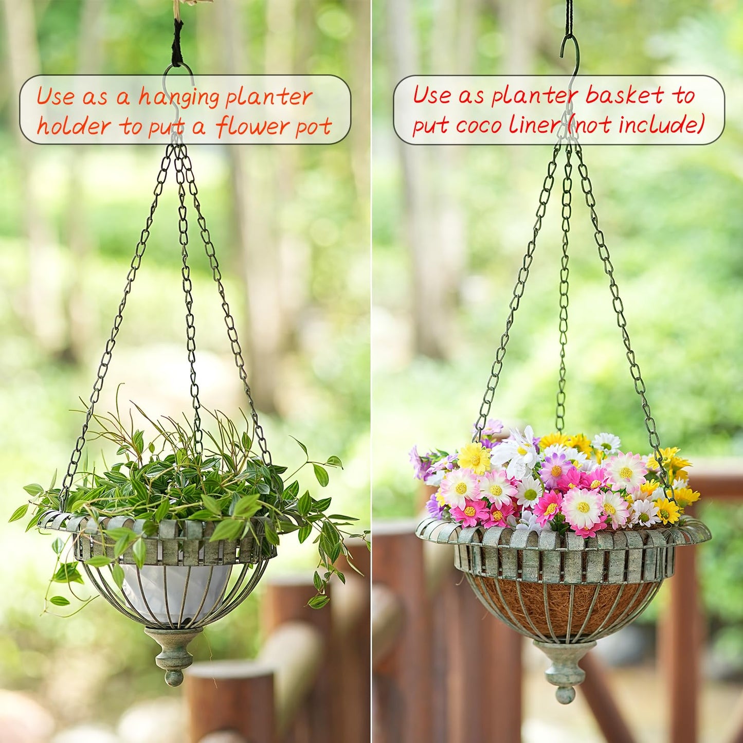 HUWAIPL Set of 2 Metal Hanging Planters,Hand-Crafted Rusty Hanging Basket Plant Holder for Outdoor Indoor Garden, Patio, Deck, Porch, Flower Pots