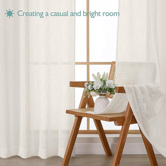 Chyhomenyc Extra Long Ivory Semi Sheer Curtains 120 Inches Long 2 Panels Set