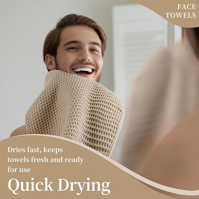 Microfiber Waffle Face Towels, 4 Pieces, Fast Drying, Lint Free 430 GSM