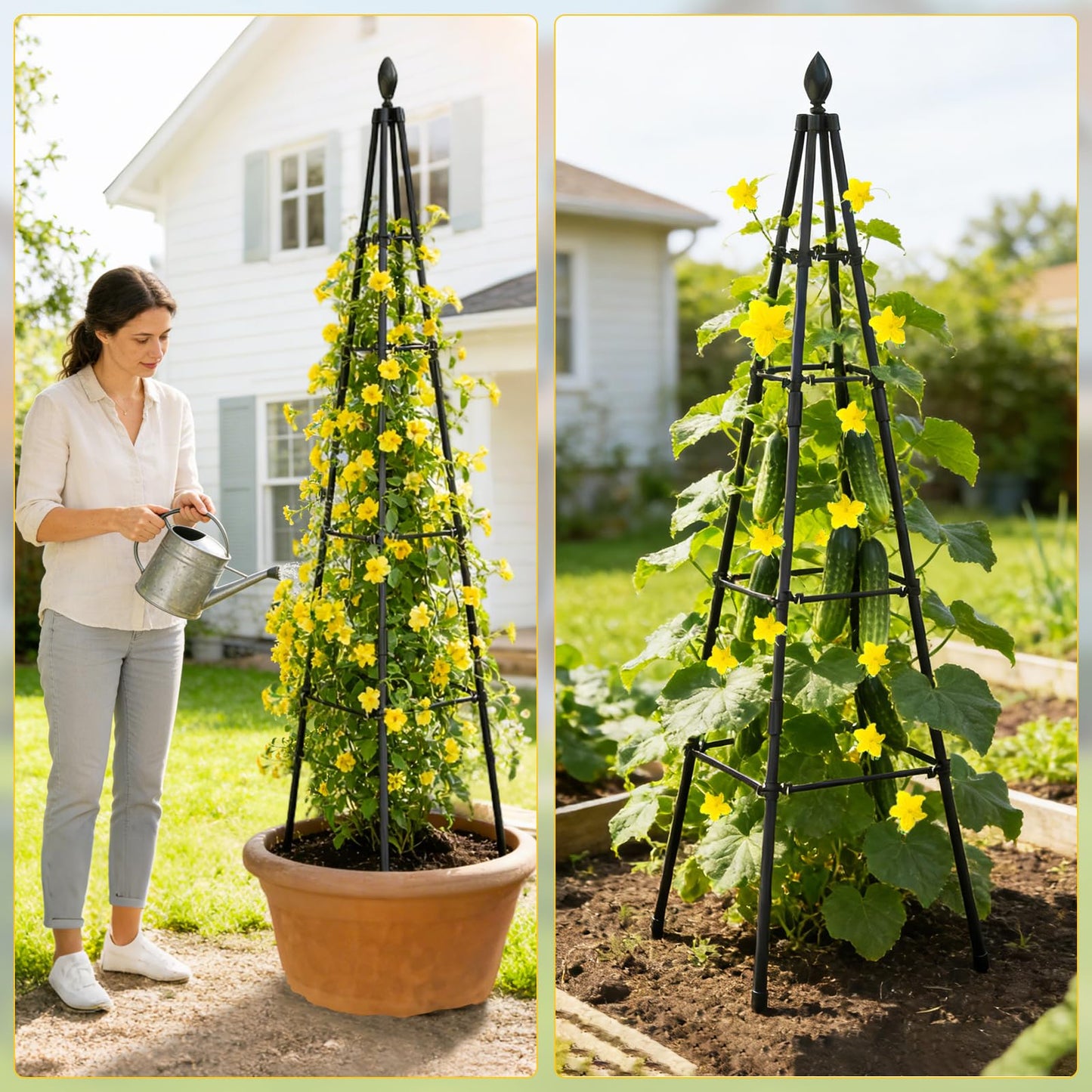 Adjustable Garden Trellis for Climbing Plants, 6FT Obelisk Plant Support Tower for Potted & In-Ground Vegetables, Tomatoes, Cucumbers, Vines - Easy Assembly, Indoor & Outdoor Use（2 Pack）