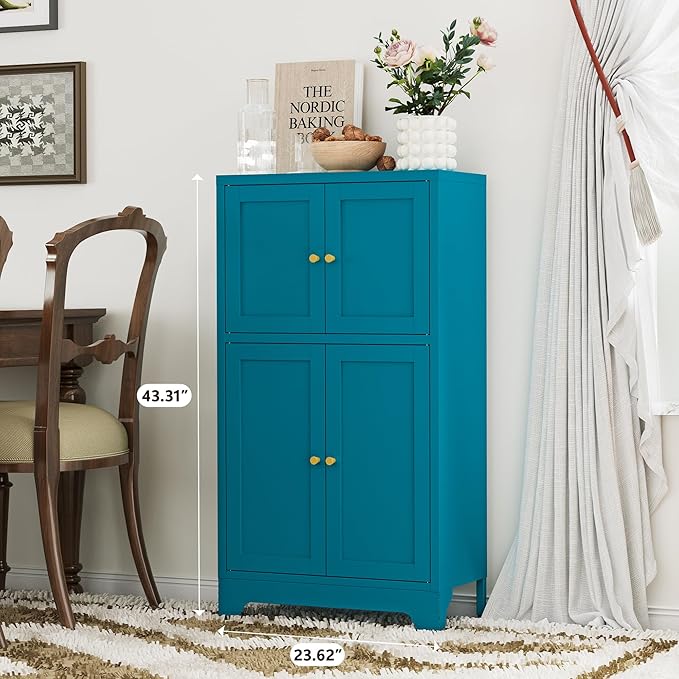 YAUWOH Blue Bathroom Floor Cabinet, Metal Storage Cabinet