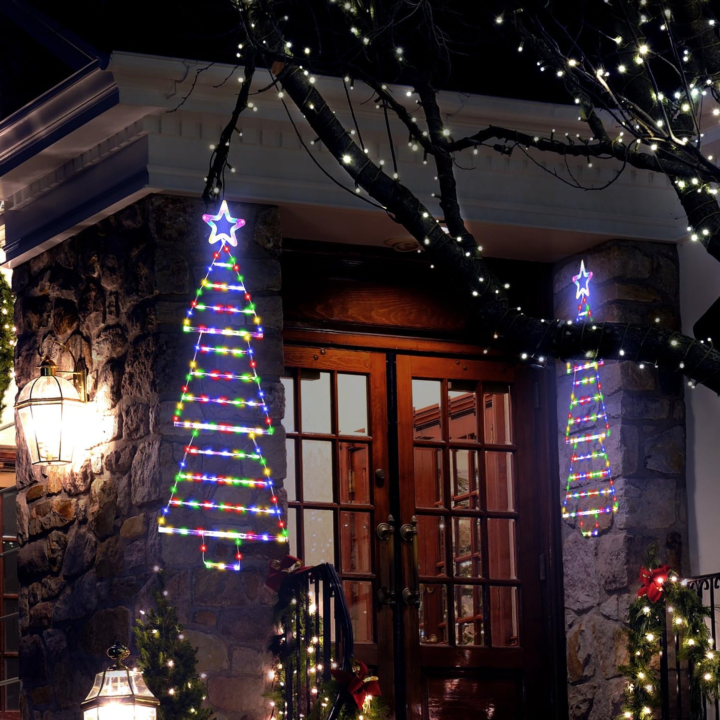 Outdoor Christmas Decorations Lights 4.6ft 175 LED Christmas Tree Ladder Lights with 8 Lighting Modes&Memory Function,Waterproof Christmas Tree Lights for Indoor Outdoor Home Wall Window