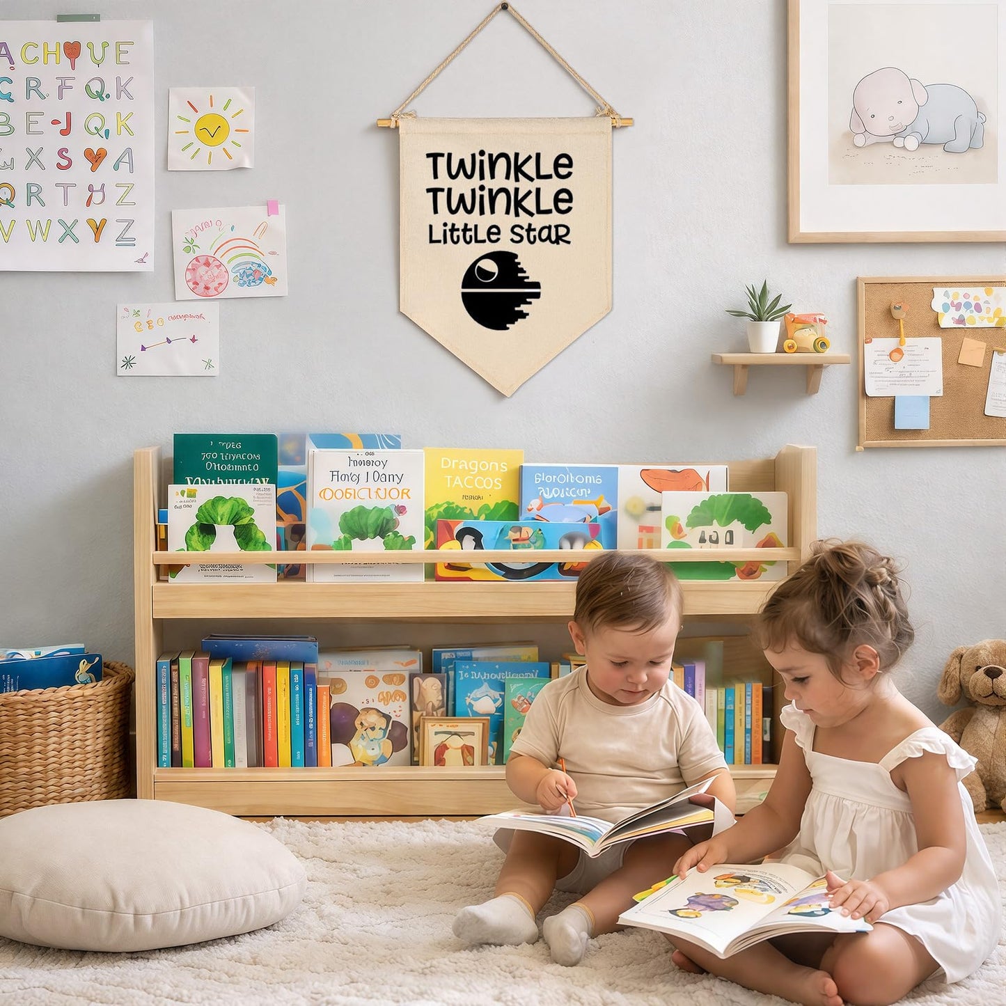 Twinkle Twinkle Little Star- Canvas Hanging Pennant Flag Wall Sign Decor Gift for Baby Kids Boy Nursery,Kids Room Playroom Decor- Star Wars Quotes Banner